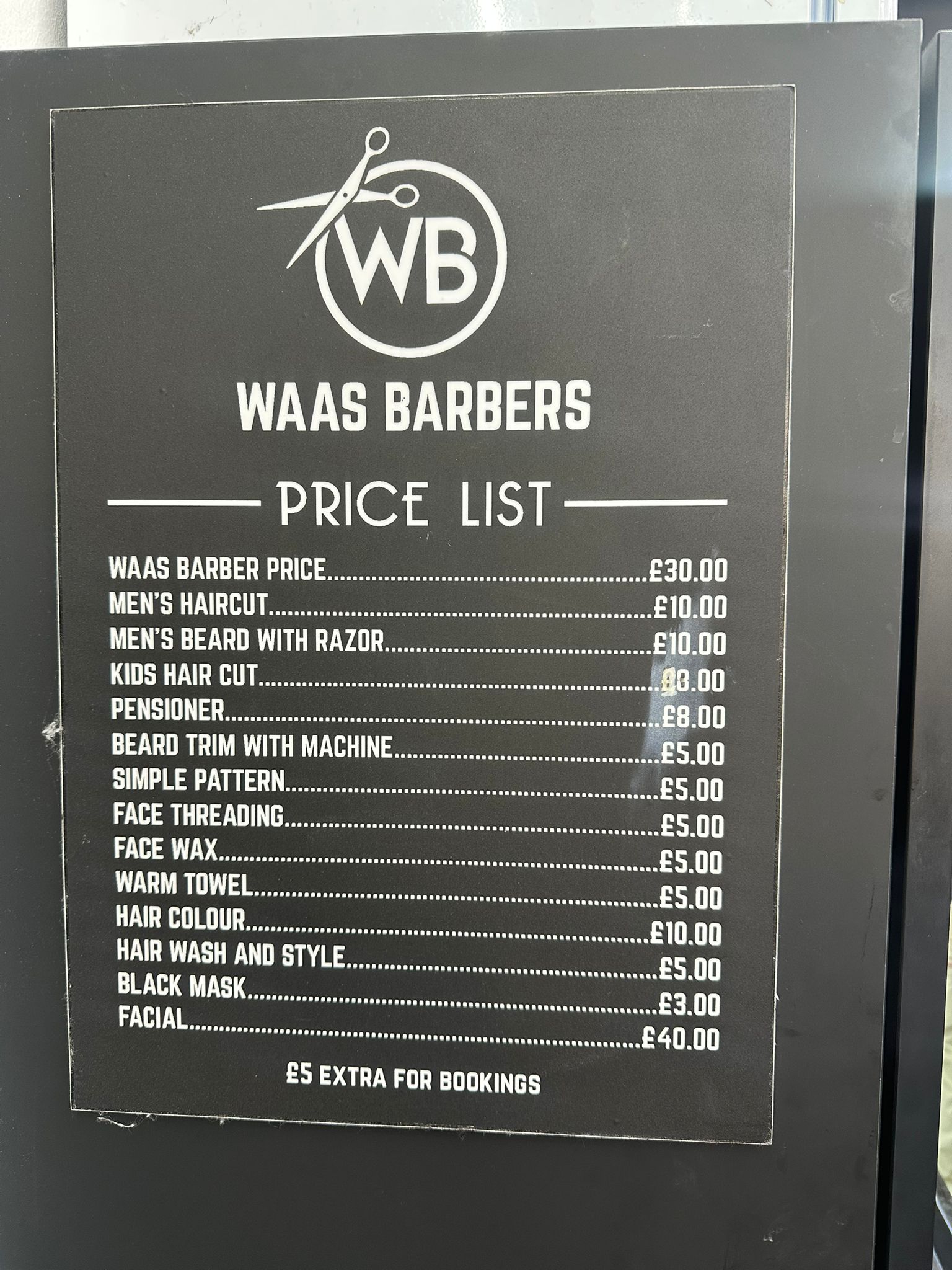 WAAS Barbers Price List